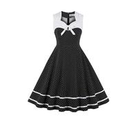 AXOE Femme Robe Vintage Années 50 Pin up Rockabilly Coton Guinguette Soirée Mariage Noir à Pois Blanc, Taille 42, L