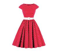 AXOE Femme Robe Vintage Années 50 Tissu Coton Respirant Coupe A-Line Ceinture Amovible Col Bateau Rouge à Pois Blanc, Taille 40, M