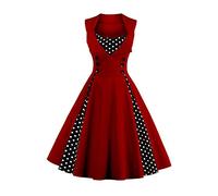 AXOE Robe Femme Vintage Années 50 en Coton Extensible Robe de Cocktail Chic et Élégante Mariage, Soirée, Guinguetteà Pois Bordeaux, Taill 52, 5XL