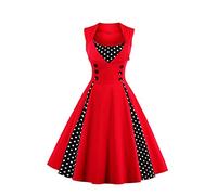 AXOE Robe Femme Vintage Années 50 en Coton Extensible Robe de Cocktail Chic et Élégante Mariage, Soirée, Guinguetteà Pois Rouge, Taill 48, 3XL