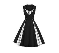 AXOE Robe Femme Vintage Années 50 en Coton Extensible Robe de Cocktail Chic et Élégante Mariage, Soirée, Guinguetteà Pois Noir, Taill 48, 3XL