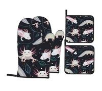 Axolotl (1) Heat Resistant Oven Mitts and Pot Holders Set of 4-500°f Protection Utensil Pocket for Grilling, Baking, Cooking