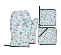 Axolotl (11) Heat Resistant Oven Mitts and Pot Holders Set of 4-500°f Protection Utensil Pocket for Grilling, Baking, Cooking