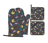 Axolotl (21) Heat Resistant Oven Mitts and Pot Holders Set of 4-500°f Protection Utensil Pocket for Grilling, Baking, Cooking