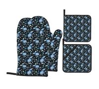 Axolotl (25) Heat Resistant Oven Mitts and Pot Holders Set of 4-500°f Protection Utensil Pocket for Grilling, Baking, Cooking