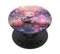 Axolotl Adorable Animal Sauvage rétro et Lotus Rose PopSockets PopGrip Adhésif