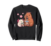 Axolotl And Capybara Bubble Tea Kawaii Filles Enfants Sweatshirt