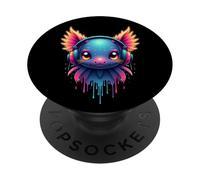 Axolotl avec écouteurs colorés Motif Musique rétro PopSockets PopGrip Adhésif