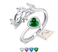 Axolotl Bagues en argent pour femme, bague de pouce en forme de cœur avec inscription « I Love You Forever » pour fille, sœur, amie, mots gravés, bague ouverte réglable avec oxyde de zirconium, carte