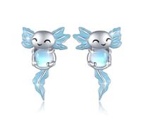 Axolotl Boucles d'oreilles pour femme en argent sterling 925 Pierre de lune bleue Axolotl Boucles d'oreilles hypoallergéniques Animal Boucles d'oreilles axolotl mexicaines Bijoux Cadeaux pour femmes