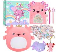 Axolotl Cadeaux pour Filles 5-12 ans, Jouet en Peluche Axolotl avec Journal Secret, Serrure et Clés, Stylo, Autocollants, Porte-clés, Cadeaux d'anniversaire pour Enfants, Set de Journal Axolotl Mignon