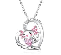 Axolotl Collier rose - Pendentif Axolotl en forme de cœur - 20 x 25 mm - Salamandre - Grande oreille - Bijoux de rendez-vous