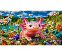 Axolotl dans Un Champ de Fleurs avec des Oiseaux Puzzle pour Adultes: 1000 Pièces en Carton Recyclé pour la Décoration 38x26cm/1000pcs