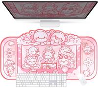 Axolotl Desk PadPastel Mouse Pad for Cartoon Kawaii Keyboard for PC,Laptop,Game Configuration Accessories,Machine Washable,Rubber Base
