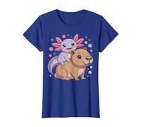 Axolotl et Capybara Kawaii Mignon Animal Buddy Design T-Shirt, Femme, Bleu Royal, M
