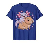 Axolotl et Capybara Kawaii Mignon Animal Buddy Design T-Shirt, Homme, Bleu Royal, M