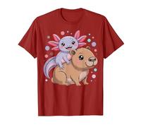 Axolotl et Capybara Kawaii Mignon Animal Buddy Design T-Shirt, Homme, Canneberge, M