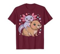 Axolotl et Capybara Kawaii Mignon Animal Buddy Design T-Shirt, Homme, Marron, M