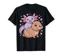 Axolotl et Capybara Kawaii Mignon Animal Buddy Design T-Shirt, Homme, Noir, M