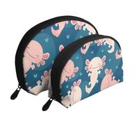 Axolotl Kawaii, Trousse de Maquillage Coquille Femme Petit Porte-Monnaie Trousse de Toilette Trousse à cosmétiques 2 pièces