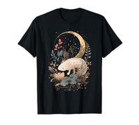 Axolotl Lover Dark Botanical Crescent Moon T-Shirt