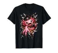 Axolotl Mignon café Donut Rose Humour Illusion Mur brisé 3D T-Shirt