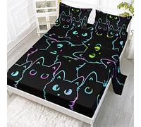 Axolotl Parure de lit 4 pièces avec 1 Drap-Housse, 1 Drap Plat, 2 taies d'oreiller pour Enfants, garçons, Filles, Adultes, Adolescents - Motif Chat Mignon - pour lit Simple - Motif Chat Mignon - pour