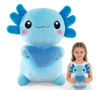 Axolotl - Peluche Kawaii Axolotl - 30 cm - Avec cœur - Joli coussin de sommeil - Salamandre - Cadeau pour enfants, filles, garçons et petites amies - Bleu