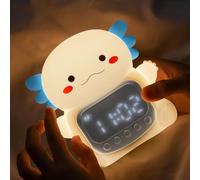 Axolotl Réveil avec veilleuse pour enfants, lampe en silicone rechargeable, heure de réveil, lampe de table en forme d'animal mignon, compagnon de sommeil parfait pour garçons et filles, blanc