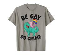 Axolotl Riding Dinosaur Pride Drapeau Be Gay Do Crime T-Shirt