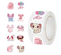Axolotl Rouleau d'autocollants - 500 feuilles d'étiquettes imperméables, ensemble de décoration d'animaux de dessin animé, autocollants colorés pour scrapbooking, kit d'embellissement adhésif | Boutei