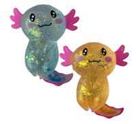 Axolotl Squish Toy 2Pcs 4 inch Portable Anxiety & Stress Relief Adorable Vibrant Glitter Axolotl Toy for Kids, Adults Party, Birthday Gifts, Blue + Orange