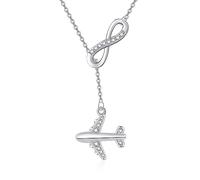 AXOMY Collier en forme d'avion, cadeau d'agent de bord, en argent sterling 925, symbole infini, collier en Y, cadeau d'aviation de voyage pour pilotes hôtesse, bijoux, pilotes, inconnu, Non connu