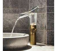 hansgrohe AXOR Starck V Mitigeur monocommande de lavabo 220 avec bec verseur en verre pour lavabos avec garniture de vidage, 12114990, Couleur: Optique en or poli