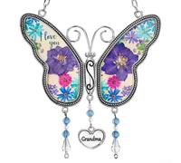 Axorafow Carillon éolien pour balcon avec papillon bleu - Décoration élégante en métal pour l'extérieur - Son mélodique apaisant résistant aux intempéries - Fait à la main et violet (grand-mère)