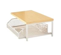 Axorafow Chariot de rangement compact pour micro-ondes avec panier, construction robuste en MDF et métal, double dimension, roulettes à roulettes avec freins, étagère pour micro-ondes (blanc)