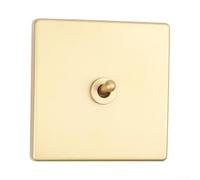 Axorafow Interrupteur doré, interrupteur en laiton doré 86 x 86 mm pour panneau de PC, interrupteur mural de style rétro pour hôtel, loft, décoration d'intérieur, AC 100-250 V, contact cuivre rouge (1