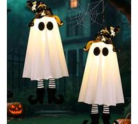 Axorafow Lot de 3 chapeaux de sorcière lumineux Specter Décoration d'Halloween avec lumières LED pour extérieur, cour, porche, jardin - Lueur ambrée chaude 3 modes de flash, 19 hauts polyester (blanc