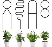 Axorafow Lot de 4 treillis pour plantes grimpantes, 34 x 10 cm, piquets de support de jardin, vignes, roses, hoya, cadre de plante de forme irrégulière, doré, noir et vert (barre transversale noire)