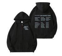 AXQAJL Sweat À Capuche Walk The Line 2025WORLD Tour en Coton avec Fermeture Éclair Et Motif Graphique for Homme Et Femme(Black Fleece,2XL)