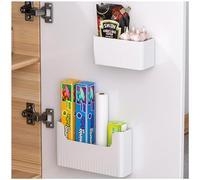 Axroad Mall Lot de 2 boîtes de rangement autocollantes pour porte de placard de cuisine, boîtes de rangement murales polyvalentes pour armoire, salle de bain, réfrigérateur (blanc, S + L)