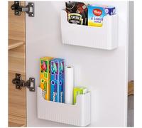 Axroad Mall Lot de 2 boîtes de rangement autocollantes pour porte de placard de cuisine, boîtes de rangement murales polyvalentes pour armoire, salle de bain, réfrigérateur (blanc, 2 x L)