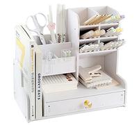Axroad Mall Organisateur de bureau avec tiroir, pot à crayons blanc DIY Organiseur de bureau Organisateur de fournitures d'art