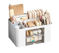 Axroad Mall Organiseur de bureau avec tiroir, grande capacité, porte-stylos, fournitures de bureau, organisateur de fournitures de bureau, boîte de rangement (blanc)