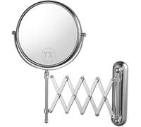 AXSDEJT Miroir Cosmétique Mural Grossissant 7X Pliable, Miroir Mural Télescopique Salle de Bain, Miroir Rond Pivotant Double Face, Bras Extensible et Rétractable Jusqu’à 60 cm7X