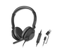 Axtel One UC Stereo Wired Headset - USB-A & USB-C - ENC Noise Cancelling Mic - Inline Controls - 40mm Speakers - Plug & Play - MS Teams, Zoom - Made in The EU