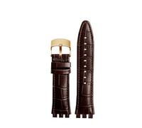 AXTGBHL Bracelet de montre en cuir, fermoir en acier, 21mm, adapté for Swatch IRONY YOS440 449 448 401G 420, Bracelet de montre for femmes et hommes(Brown-rosegold)
