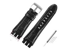 AXTGBHL Bracelets de montre en cuir 23MM adaptés for Swatch, for IRONY YOS440 YOS449 448 447 401G, Bracelet de montre for hommes, fermoir en acier avec outils(Black-silver)