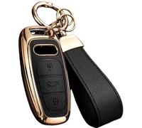 Axtrulix Coque de clé pour Audi avec porte-clés - Cuir supérieur + TPU souple - Coque de clé pour Audi A3 A6 A7 A8 E-Tron S3 S6 RS6 S7 RS7 Q7 SQ7 Q8 SQ8 (Noir)