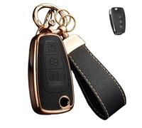 Axtrulix Coque de Porte-Clés pour Ford, Coque de Porte-Clés en Cuir Supérieur + TPU Souple pour Focus, Fiesta, Galaxy, Kuga, Edge, Ranger, Mondeo, C-Max, S-Max - Robuste (Noir)